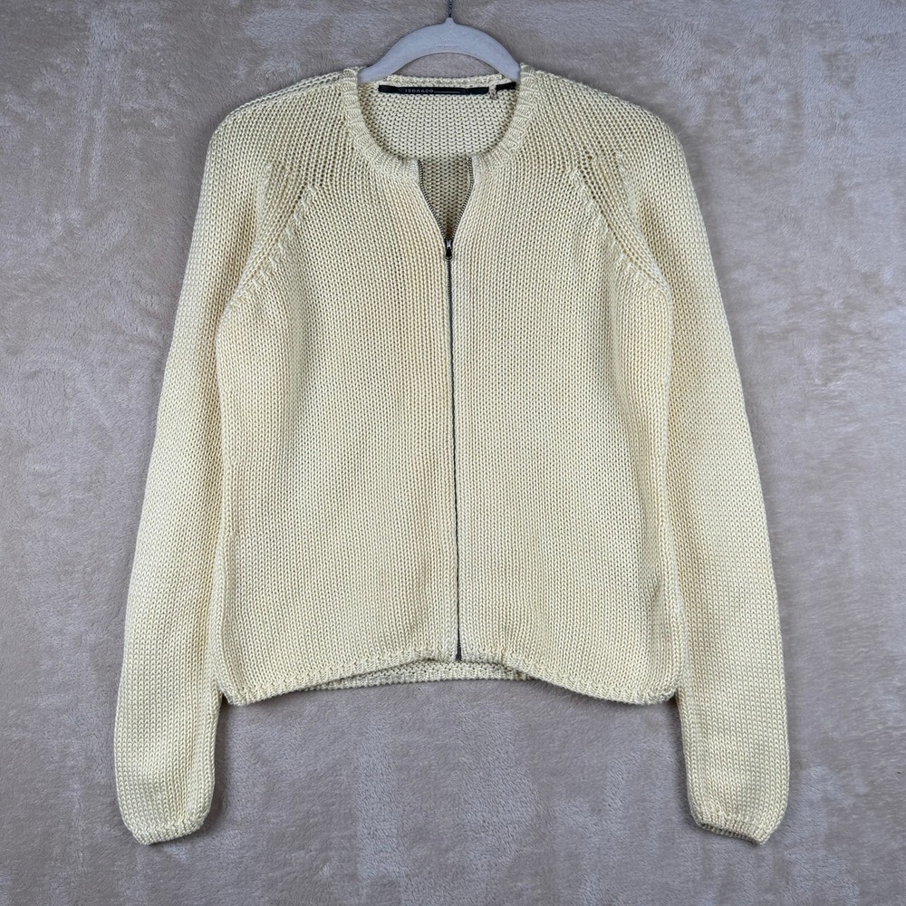 ISDA & Co‎ Women's Cotton Full Zip Shaker Knit Cardigan Sweater Yellow Size S
